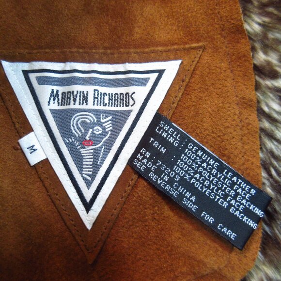 Vintage Marvin Richards Genuine Leather Jacket Long Trench Coat Medium Fur Trim - Picture 9 of 16